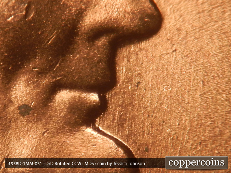 Die-stage B marker on 1958D•1MM•051 (1958 Repunched Mint Mark).