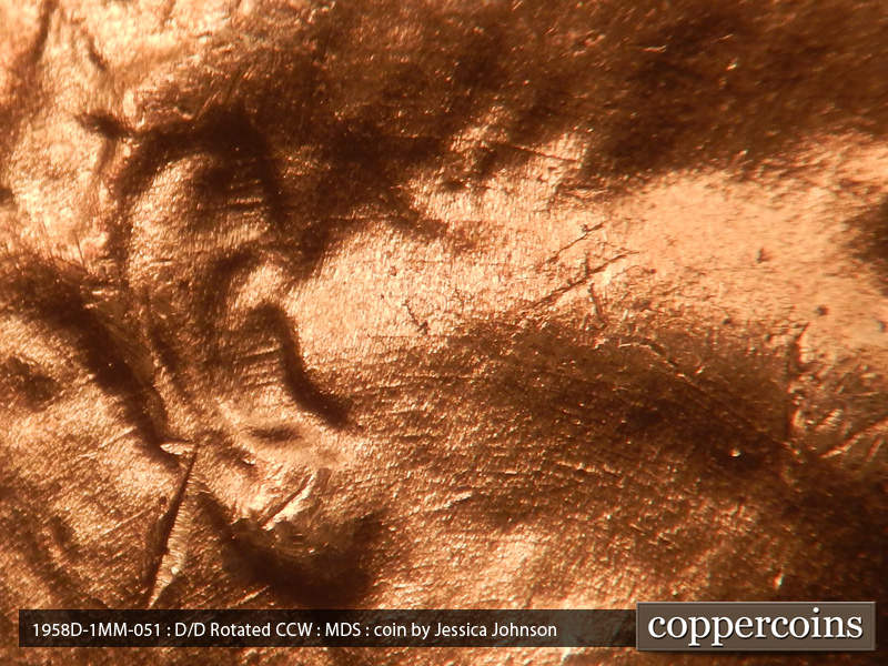 Die-stage B marker on 1958D•1MM•051 (1958 Repunched Mint Mark).