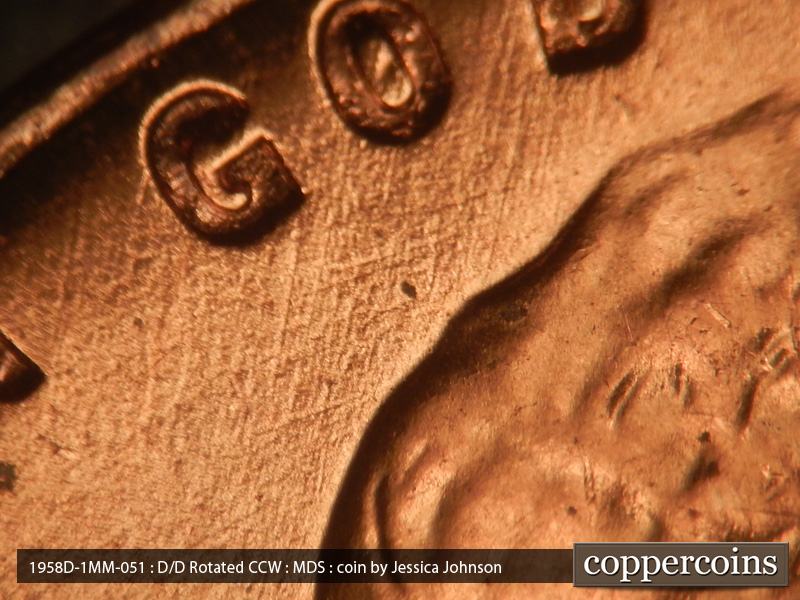 Die-stage B marker on 1958D•1MM•051 (1958 Repunched Mint Mark).