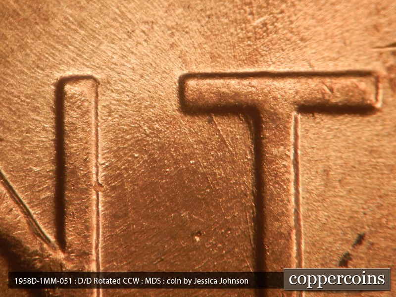 Die-stage B marker on 1958D•1MM•051 (1958 Repunched Mint Mark).