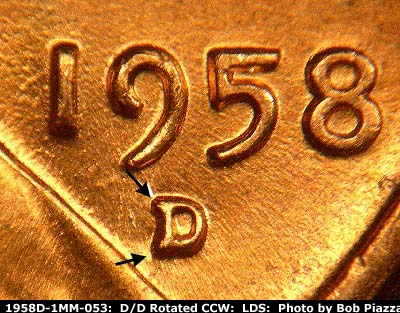 Die-stage C marker on 1958D•1MM•053 (1958 Repunched Mint Mark).