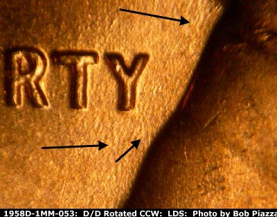 Die-stage C marker on 1958D•1MM•053 (1958 Repunched Mint Mark).