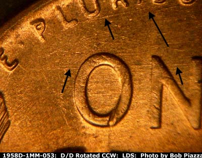 Die-stage C marker on 1958D•1MM•053 (1958 Repunched Mint Mark).