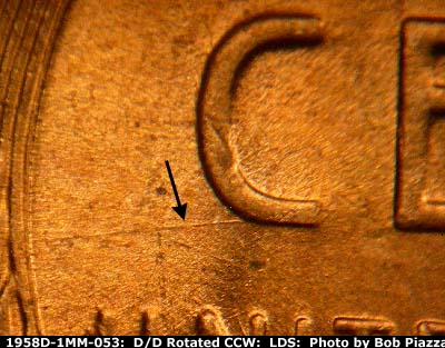 Die-stage C marker on 1958D•1MM•053 (1958 Repunched Mint Mark).