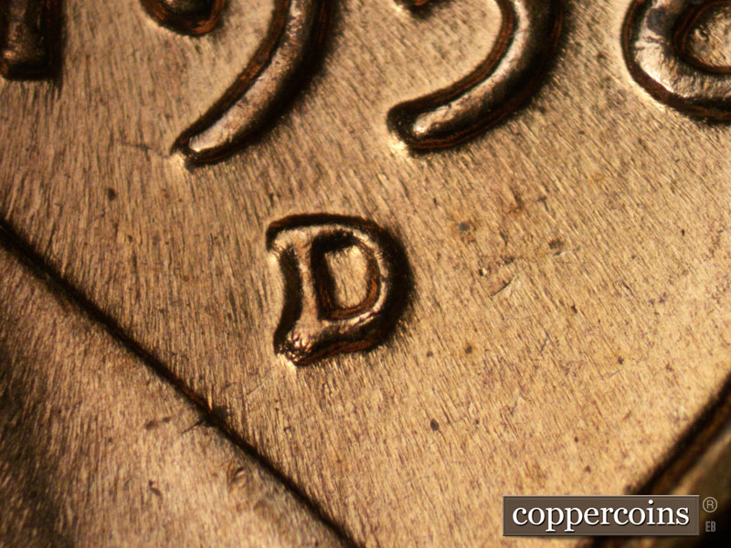 Die-stage C marker on 1958D•1MM•055 (1958 Repunched Mint Mark).