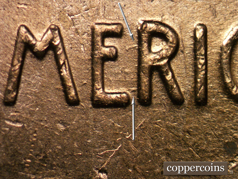 Die-stage C marker on 1958D•1MM•055 (1958 Repunched Mint Mark).