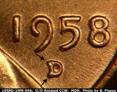 1958 Lincoln cent obverse, CopperCoins die 1958D•1MM•056.