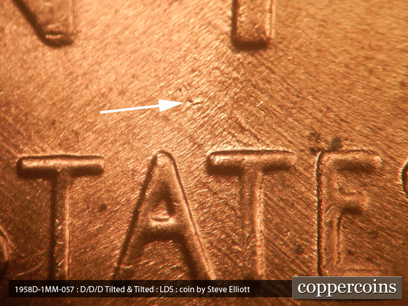 Die-stage C marker on 1958D•1MM•057 (1958 Repunched Mint Mark).