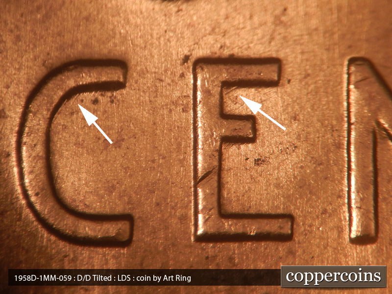 Die-stage C marker on 1958D•1MM•059 (1958 Repunched Mint Mark).