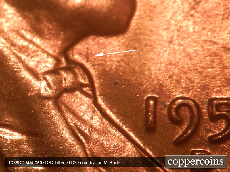 Die-stage C marker on 1958D•1MM•060 (1958 Repunched Mint Mark).