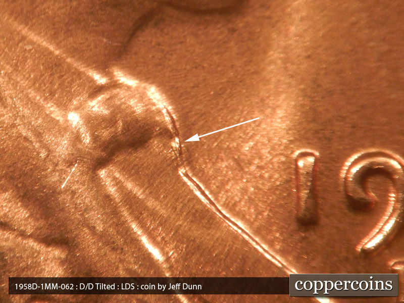 Die-stage C marker on 1958D•1MM•062 (1958 Repunched Mint Mark).
