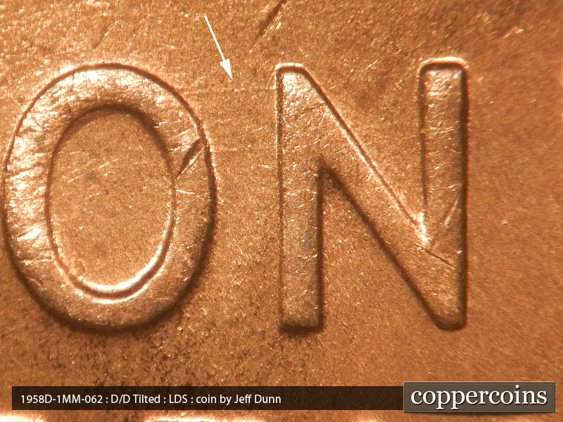Die-stage C marker on 1958D•1MM•062 (1958 Repunched Mint Mark).