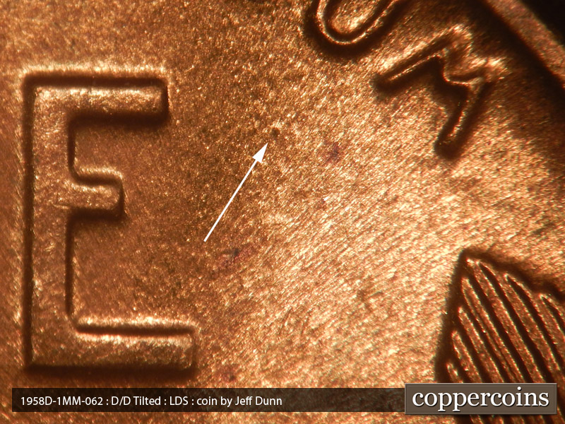 Die-stage C marker on 1958D•1MM•062 (1958 Repunched Mint Mark).