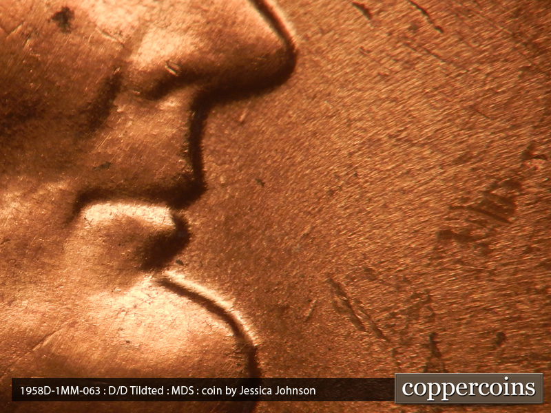 Die-stage B marker on 1958D•1MM•063 (1958 Repunched Mint Mark).