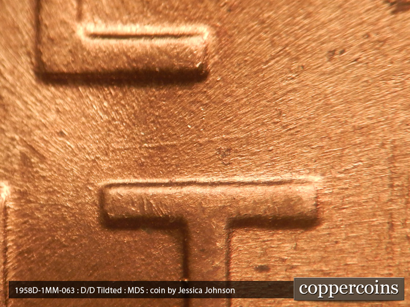 Die-stage B marker on 1958D•1MM•063 (1958 Repunched Mint Mark).