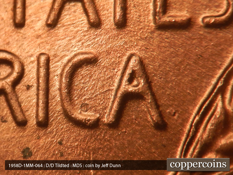 Die-stage B marker on 1958D•1MM•064 (1958 Repunched Mint Mark).