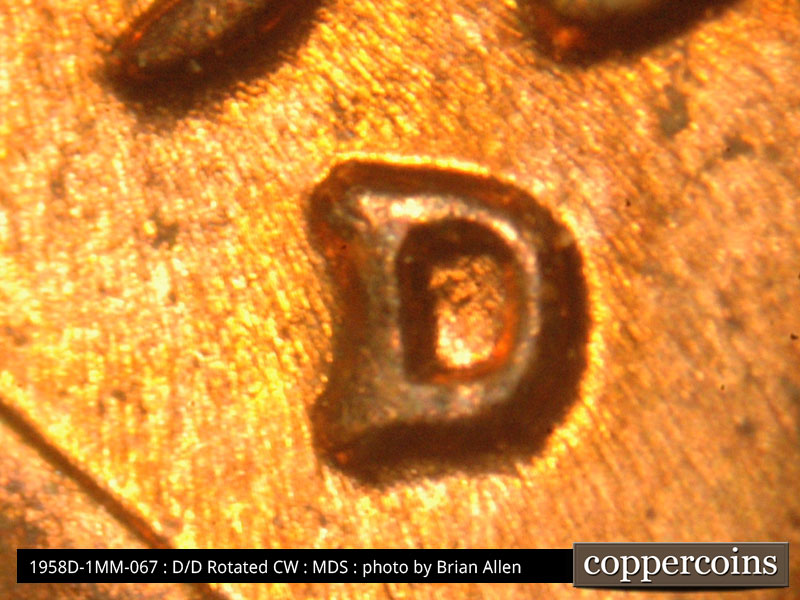 1958 Lincoln cent obverse, CopperCoins die 1958D•1MM•067.