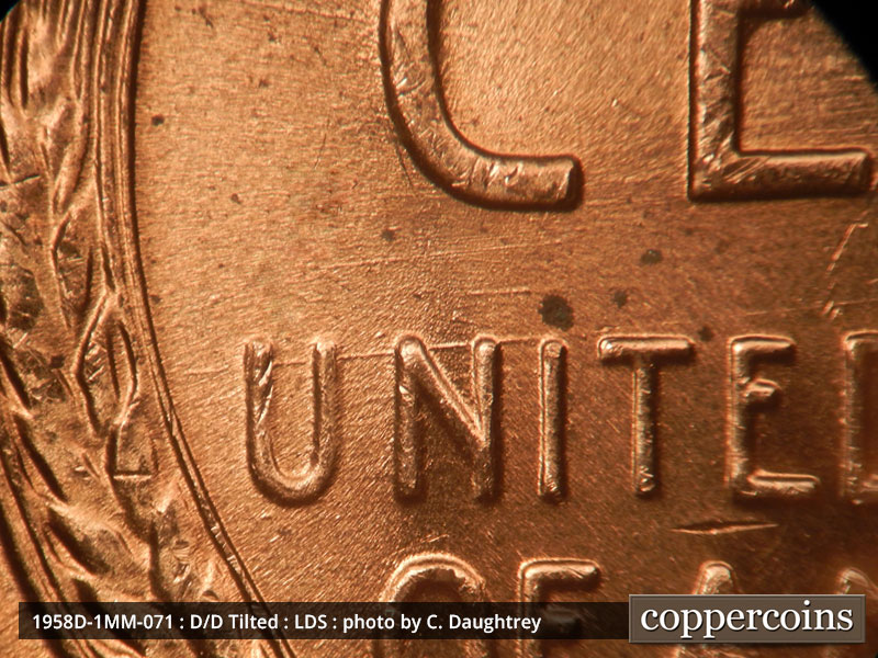 Die-stage C marker on 1958D•1MM•071 (1958 Repunched Mint Mark).