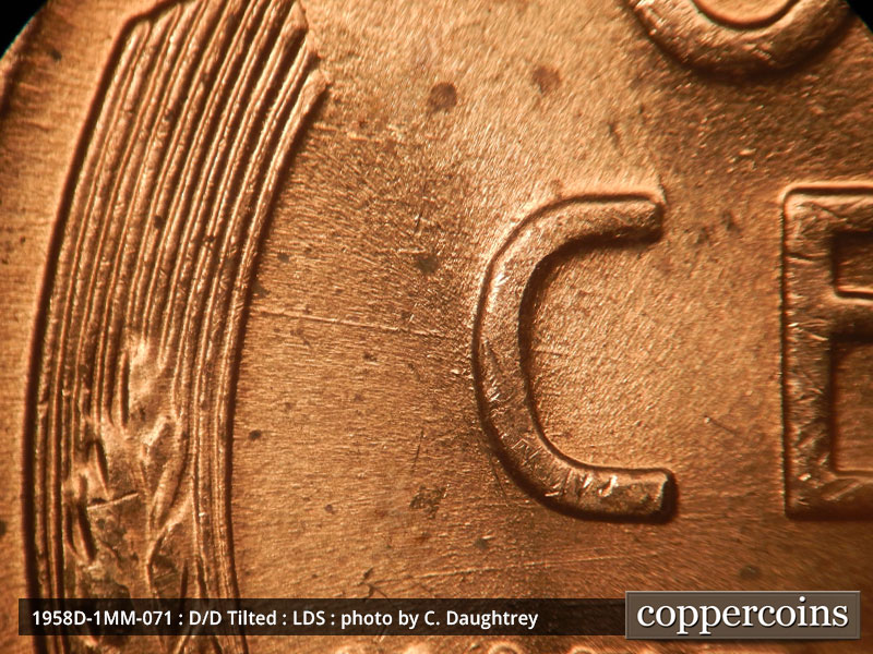 Die-stage C marker on 1958D•1MM•071 (1958 Repunched Mint Mark).