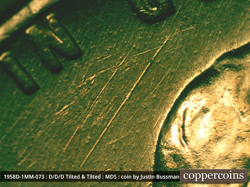 Die-stage B marker on 1958D•1MM•073 (1958 Repunched Mint Mark).