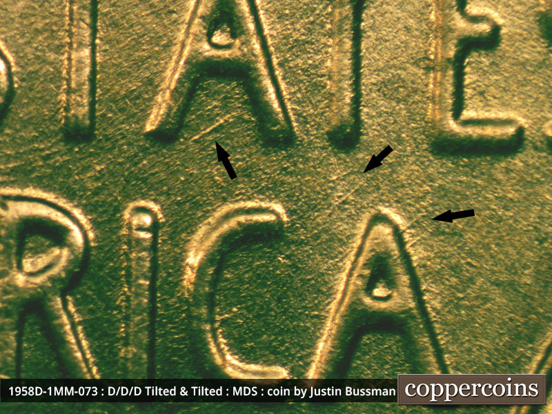 Die-stage B marker on 1958D•1MM•073 (1958 Repunched Mint Mark).