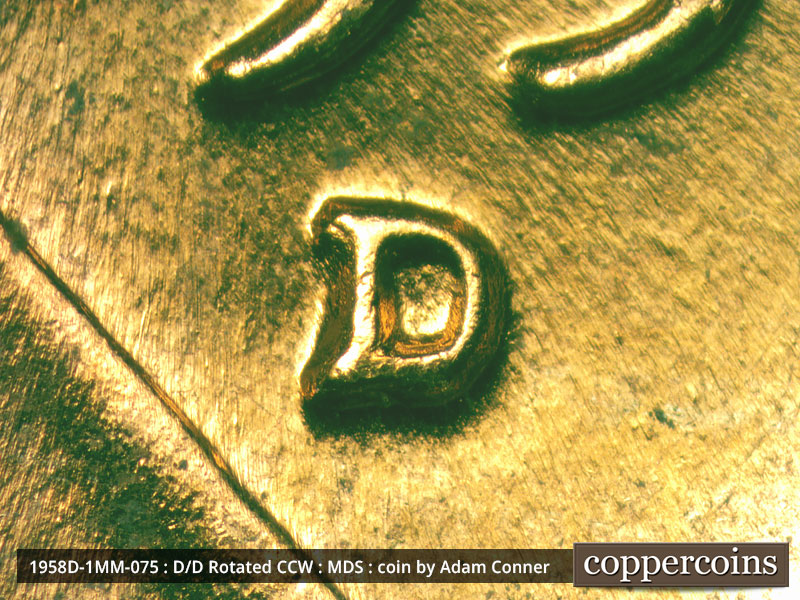 1958 Lincoln cent obverse, CopperCoins die 1958D•1MM•075.