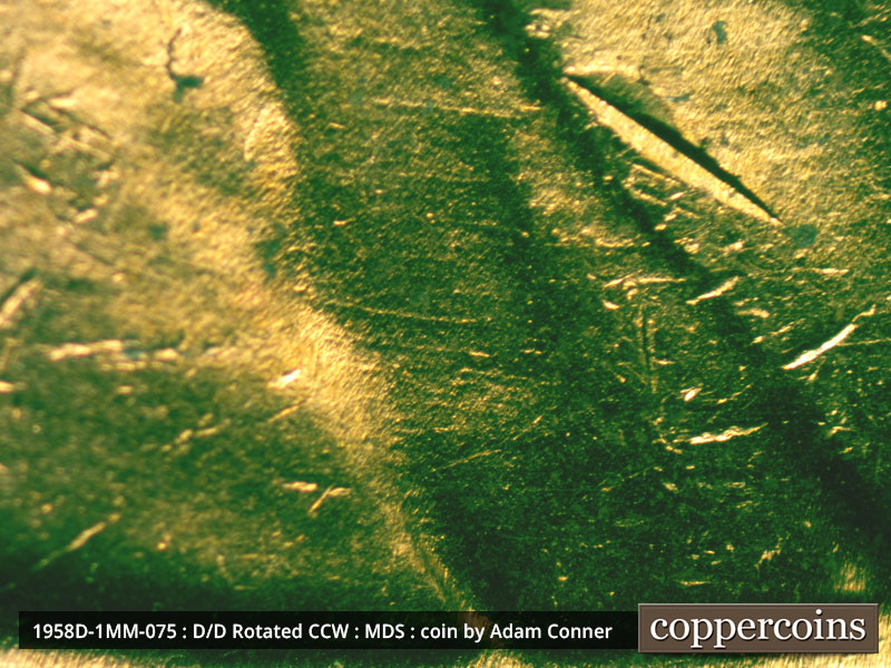 Die-stage B marker on 1958D•1MM•075 (1958 Repunched Mint Mark).