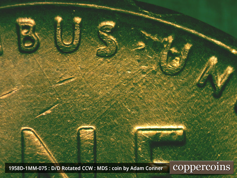 Die-stage B marker on 1958D•1MM•075 (1958 Repunched Mint Mark).
