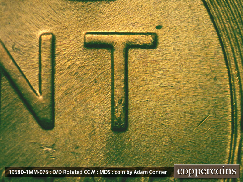 Die-stage B marker on 1958D•1MM•075 (1958 Repunched Mint Mark).