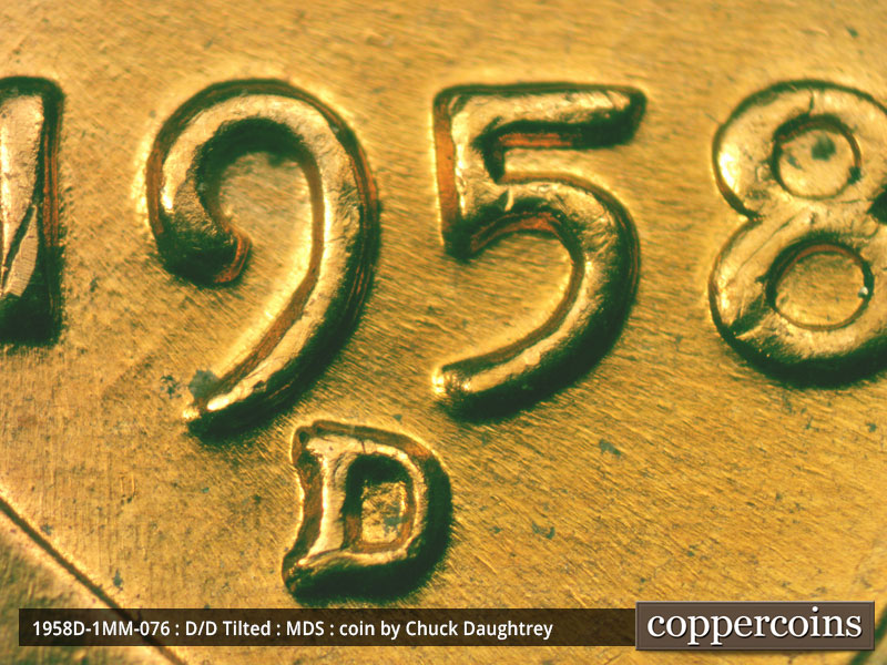 1958 Lincoln cent obverse, CopperCoins die 1958D•1MM•076.