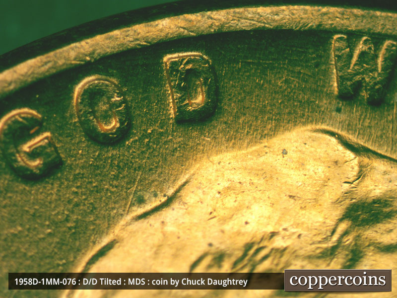 Die-stage B marker on 1958D•1MM•076 (1958 Repunched Mint Mark).