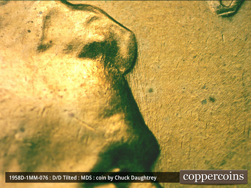 Die-stage B marker on 1958D•1MM•076 (1958 Repunched Mint Mark).