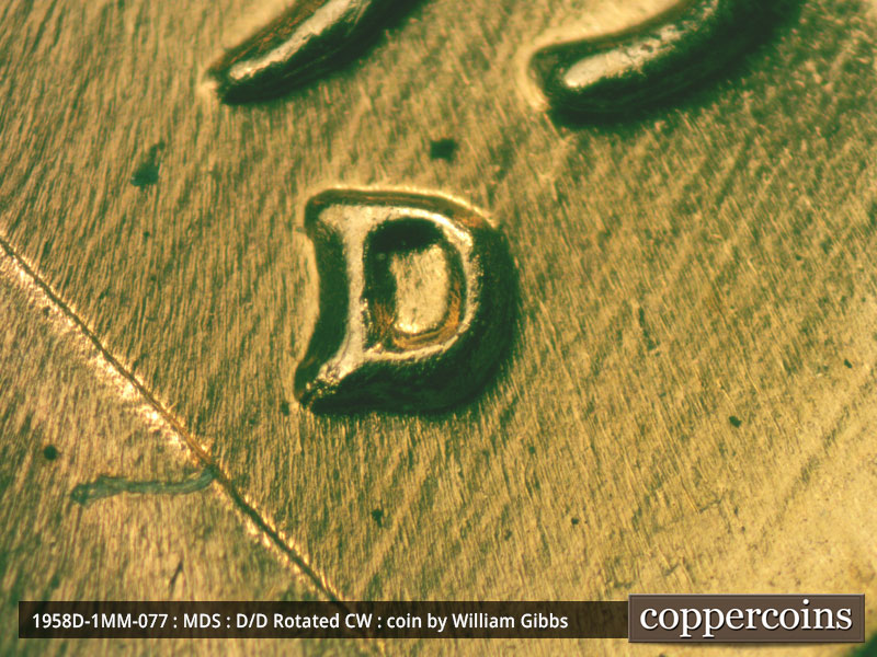 1958 Lincoln cent obverse, CopperCoins die 1958D•1MM•077.