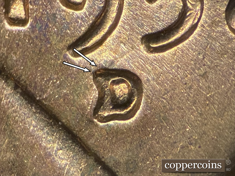 1958 Lincoln cent obverse, CopperCoins die 1958D•1MM•080.