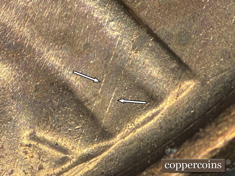 Die-stage B marker on 1958D•1MM•080 (1958 Repunched Mint Mark).