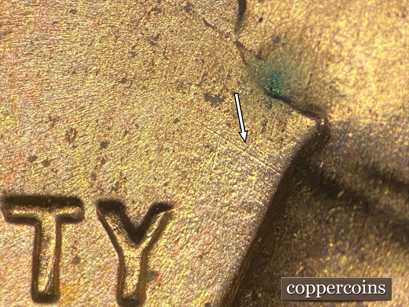 Die-stage B marker on 1958D•1MM•080 (1958 Repunched Mint Mark).