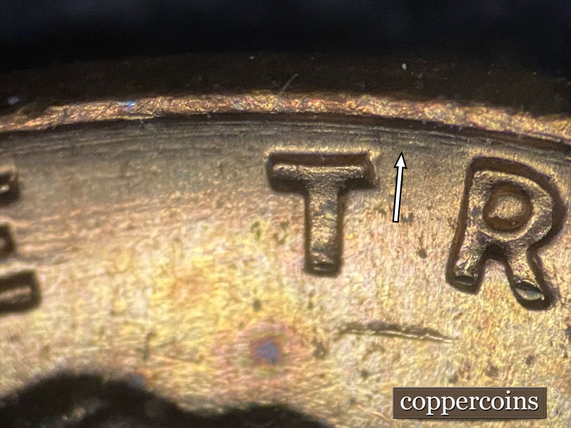 Die-stage B marker on 1958D•1MM•080 (1958 Repunched Mint Mark).