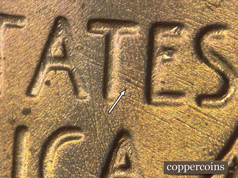 Die-stage B marker on 1958D•1MM•080 (1958 Repunched Mint Mark).