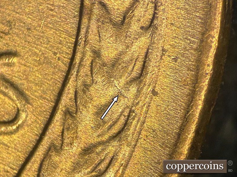 Die-stage B marker on 1958D•1MM•080 (1958 Repunched Mint Mark).