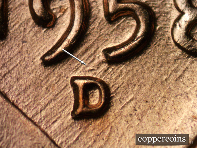Die-stage C marker on 1958D•1MM•082 (1958 Repunched Mint Mark).
