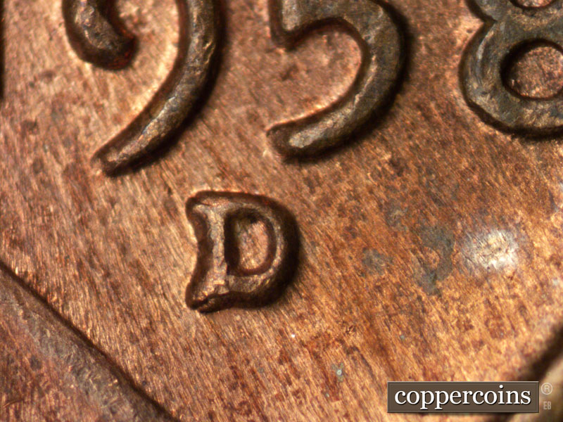 1958 Lincoln cent obverse, CopperCoins die 1958D•1MM•083.