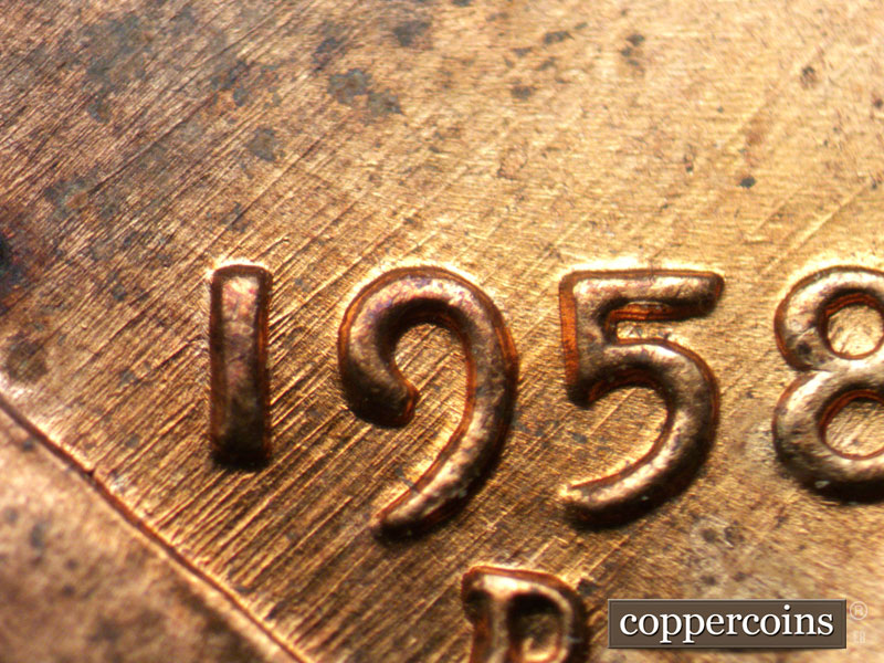 Die-stage B marker on 1958D•1MM•085 (1958 Repunched Mint Mark).