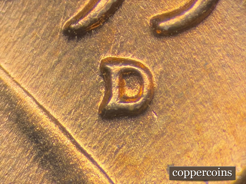 Die-stage C marker on 1958D•1MM•086 (1958 Repunched Mint Mark).