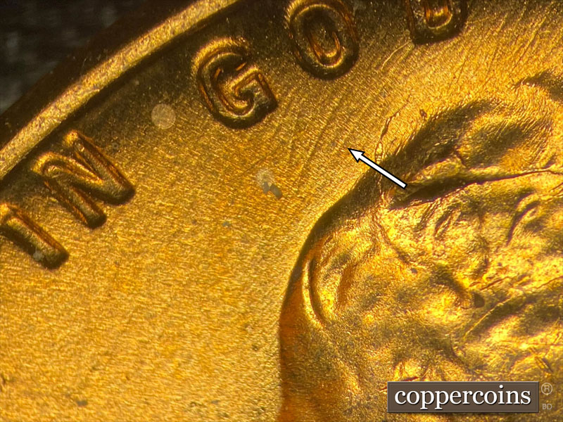 Die-stage C marker on 1958D•1MM•086 (1958 Repunched Mint Mark).
