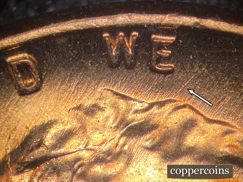 Die-stage C marker on 1958D•1MM•086 (1958 Repunched Mint Mark).