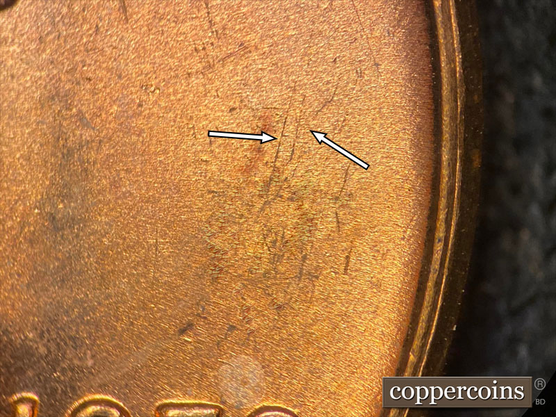 Die-stage C marker on 1958D•1MM•086 (1958 Repunched Mint Mark).