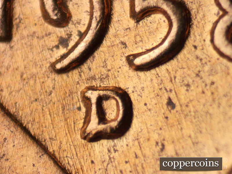 1958 Lincoln cent obverse, CopperCoins die 1958D•1MM•087.