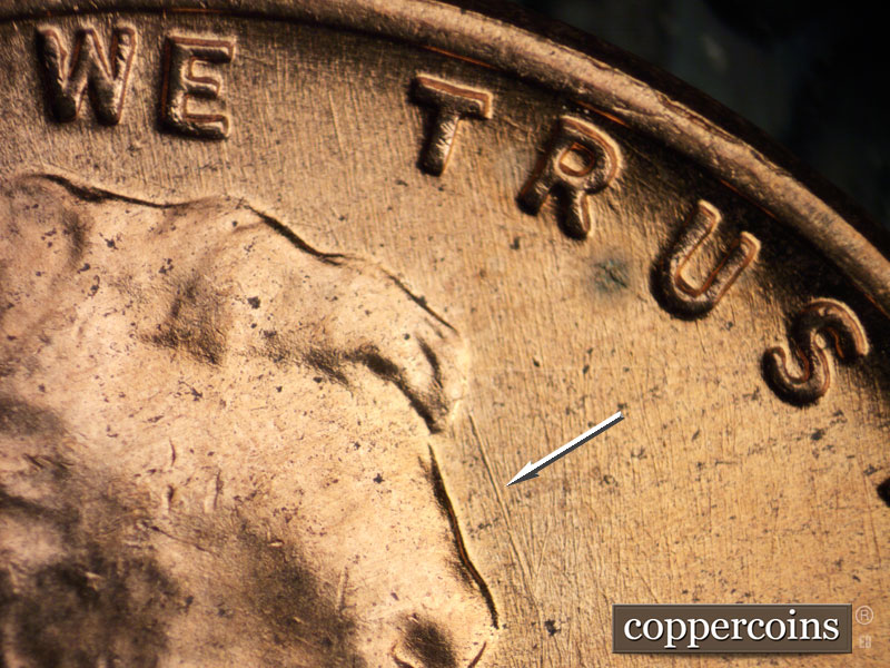 Die-stage B marker on 1958D•1MM•087 (1958 Repunched Mint Mark).