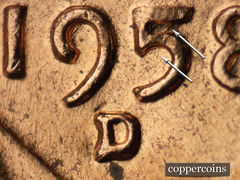1958 Lincoln cent obverse, CopperCoins die 1958D•1MM•088.
