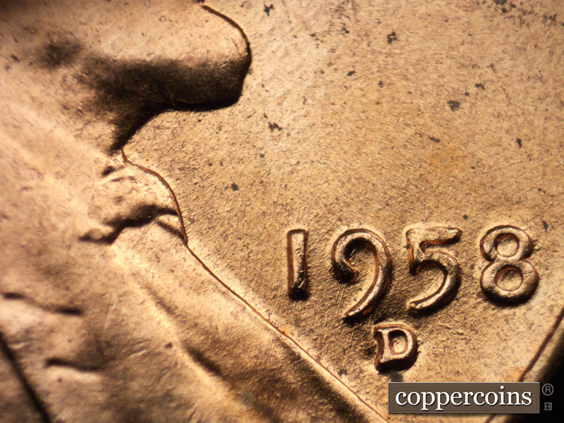 Die-stage B marker on 1958D•1MM•088 (1958 Repunched Mint Mark).